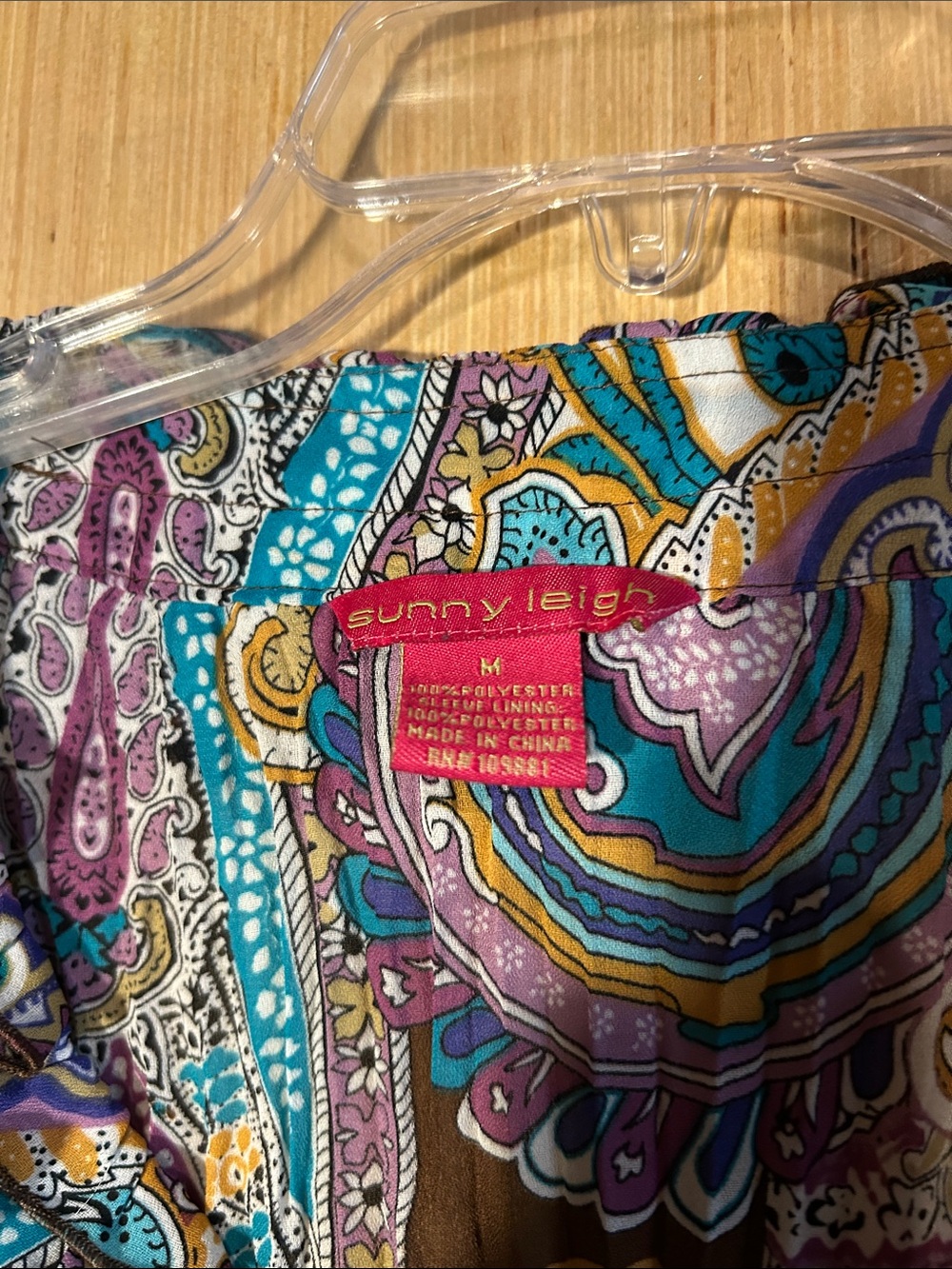 Sunny Leigh Brown Paisley Ruffle V-Neck Blouse with Turquoise and Purple Accents - Picture 2 of 3